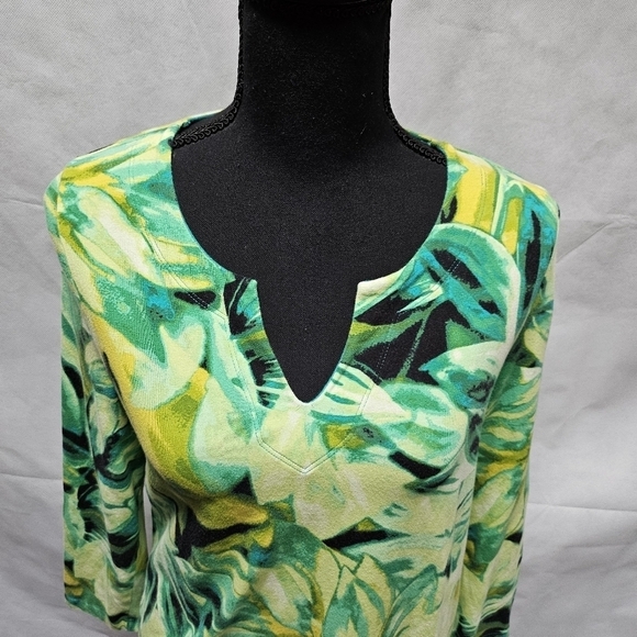 Anne Klein Sport V-neck Pull Over Green Yellow Top 95% Cotton 5% Elastane Size S - Picture 5 of 7